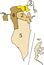 แผนที่ประเทศบาห์เรนแสดงเขตผู้ว่าราชการ