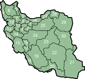 แผนที่เขตการปกครองของประเทศอิหร่าน